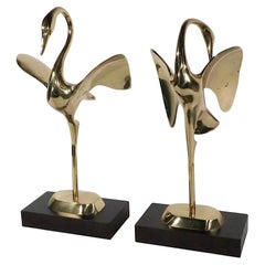 Two Hollywood Regency Style Brass Flamingos