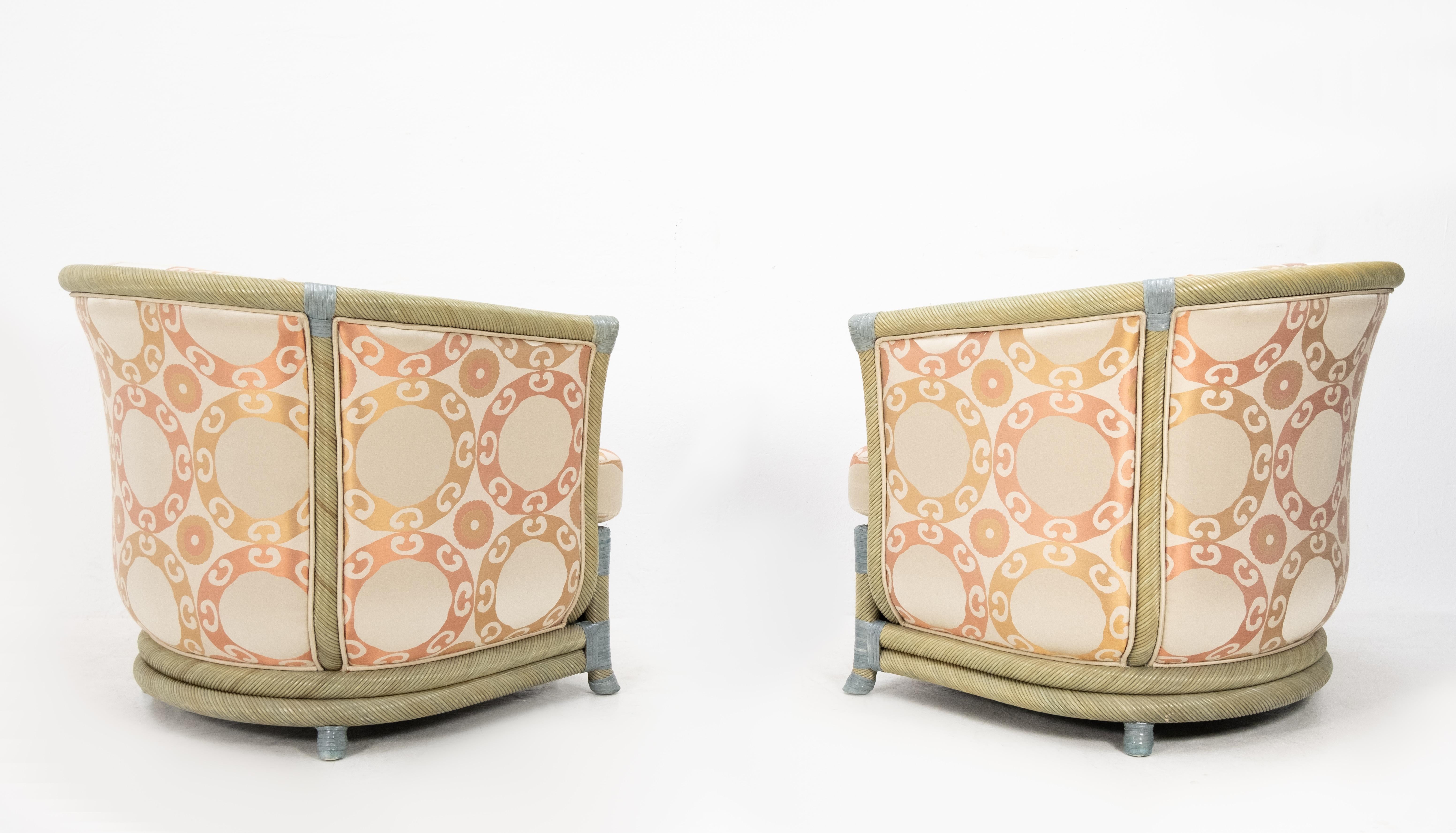 Two Hollywood Regency Wicker Club Fauteuils, France, 1980s 3