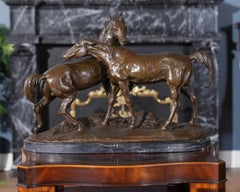 Two Horses on Marble Base