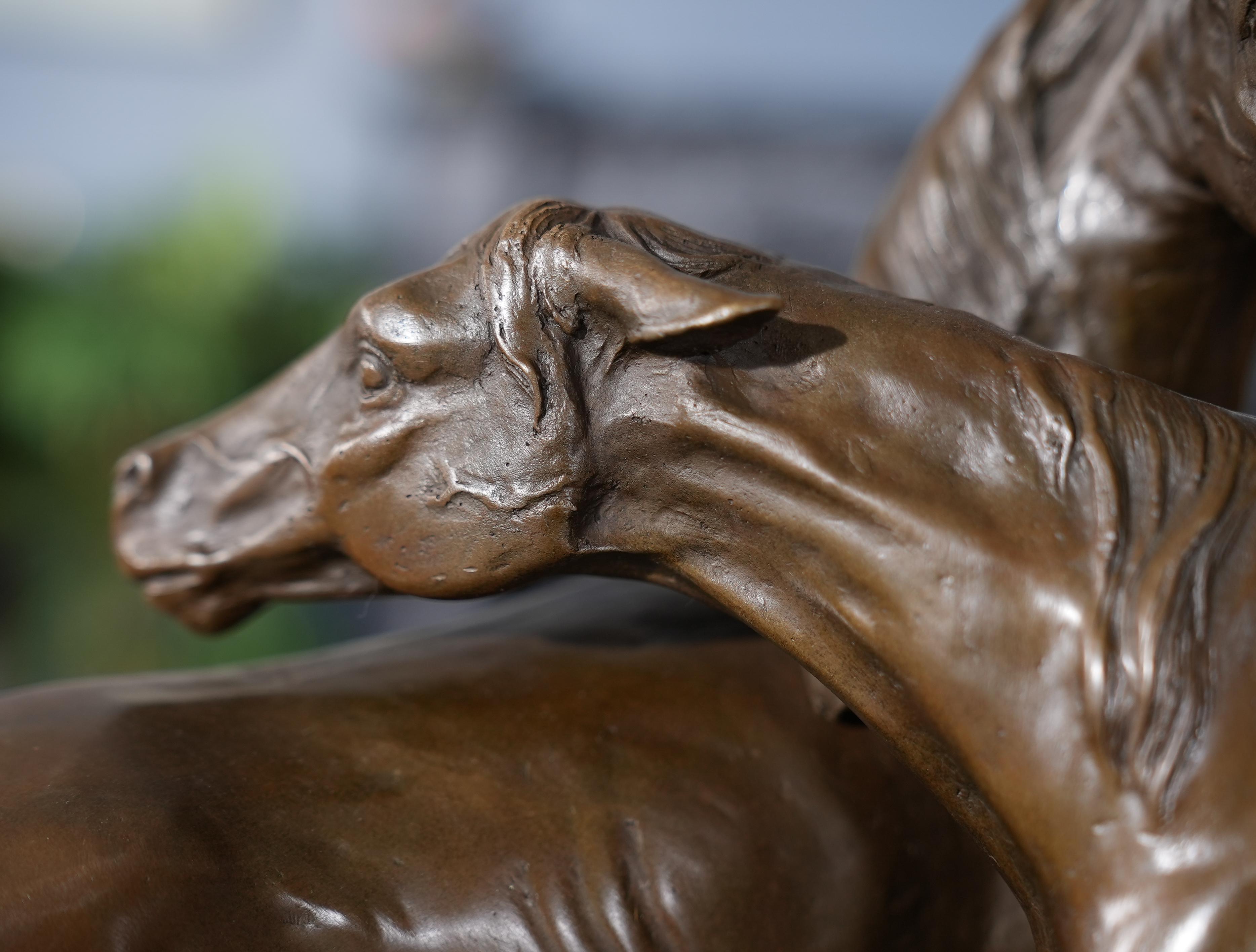 Bronze Two Horses on Marble Base For Sale