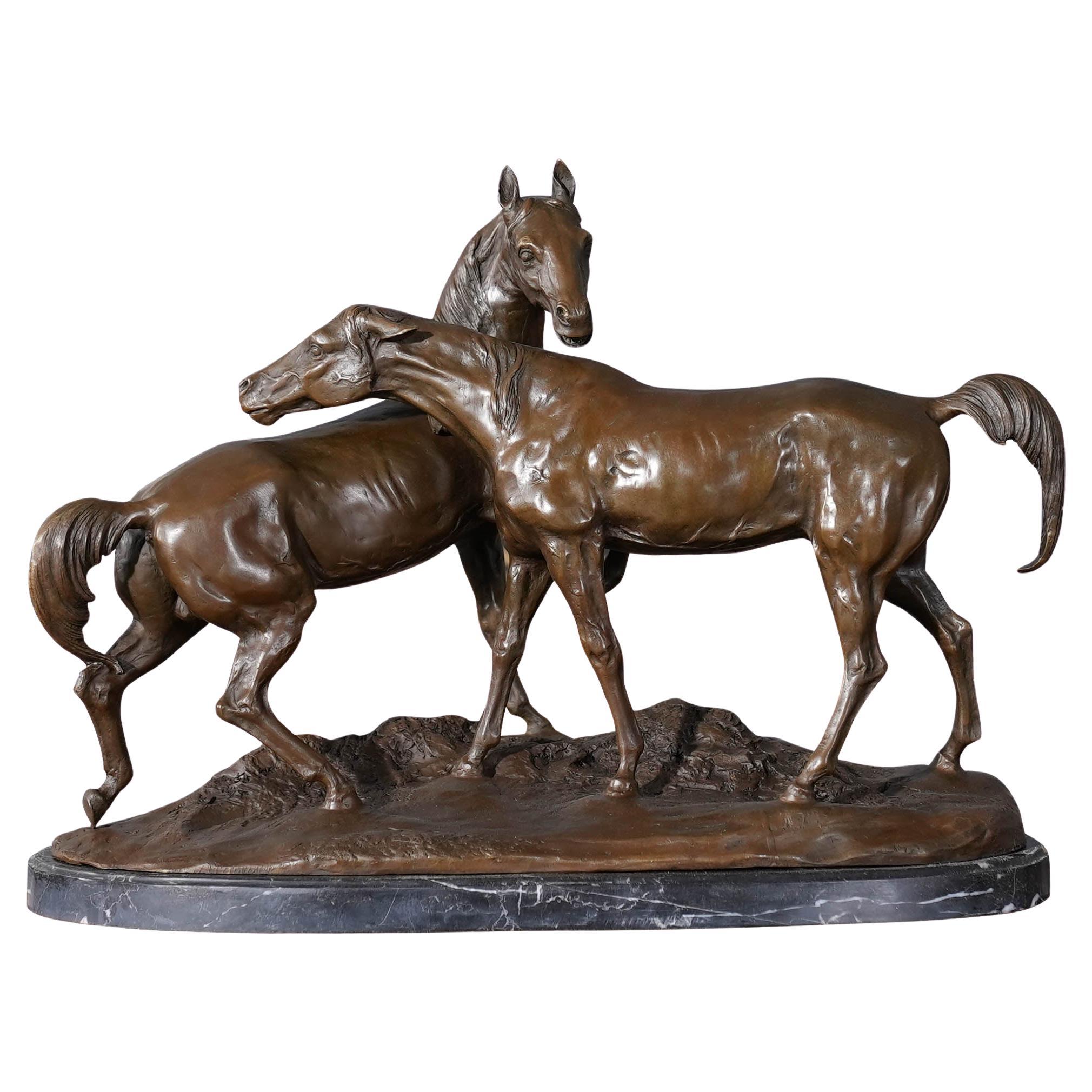 Two Horses on Marble Base For Sale