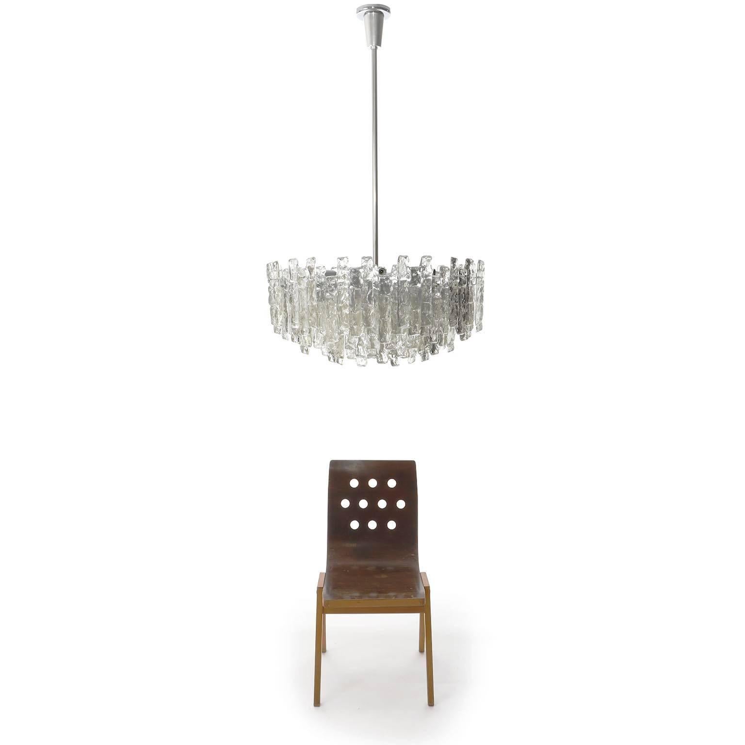 Mid-Century Modern One of Two Huge Kalmar Chandeliers, Ice Glass and Nickel, Austria, 1960s For Sale