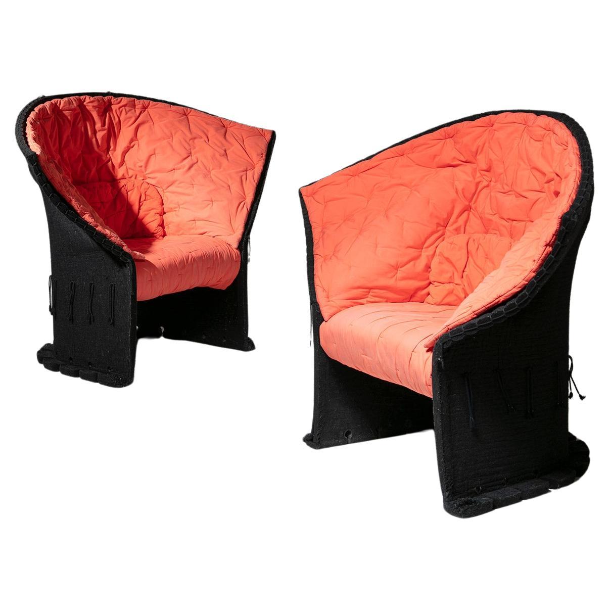 Two "I Feltri" B/Pink Lounge Chairs by Gaetano Pesce for Cassina, Italy, 1980s For Sale