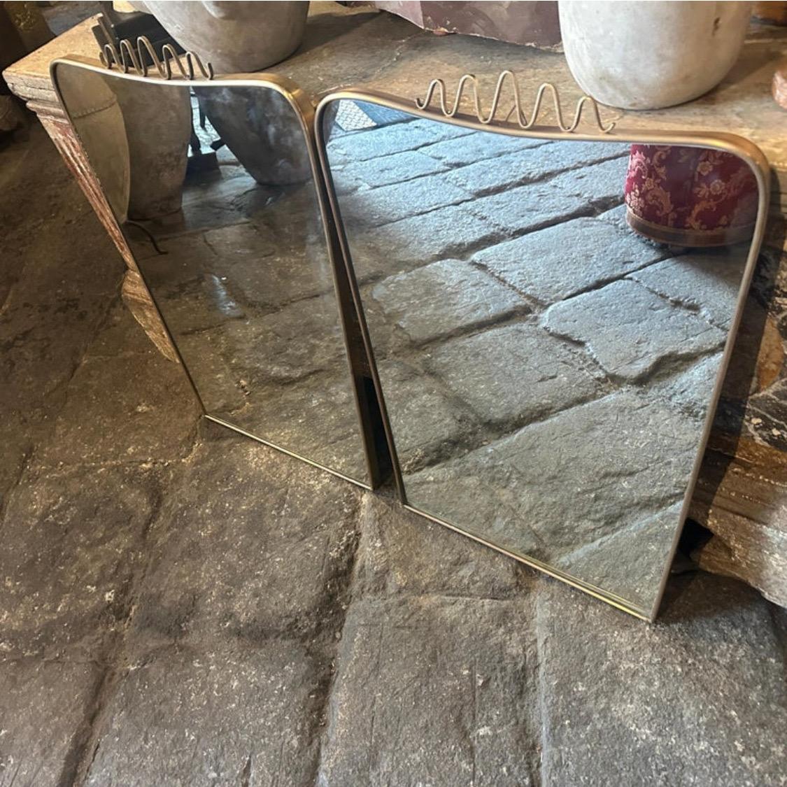 Italian Two Iconic 1950s Mid-Century Modern Brass Wall Mirrors by Gio Ponti For Sale