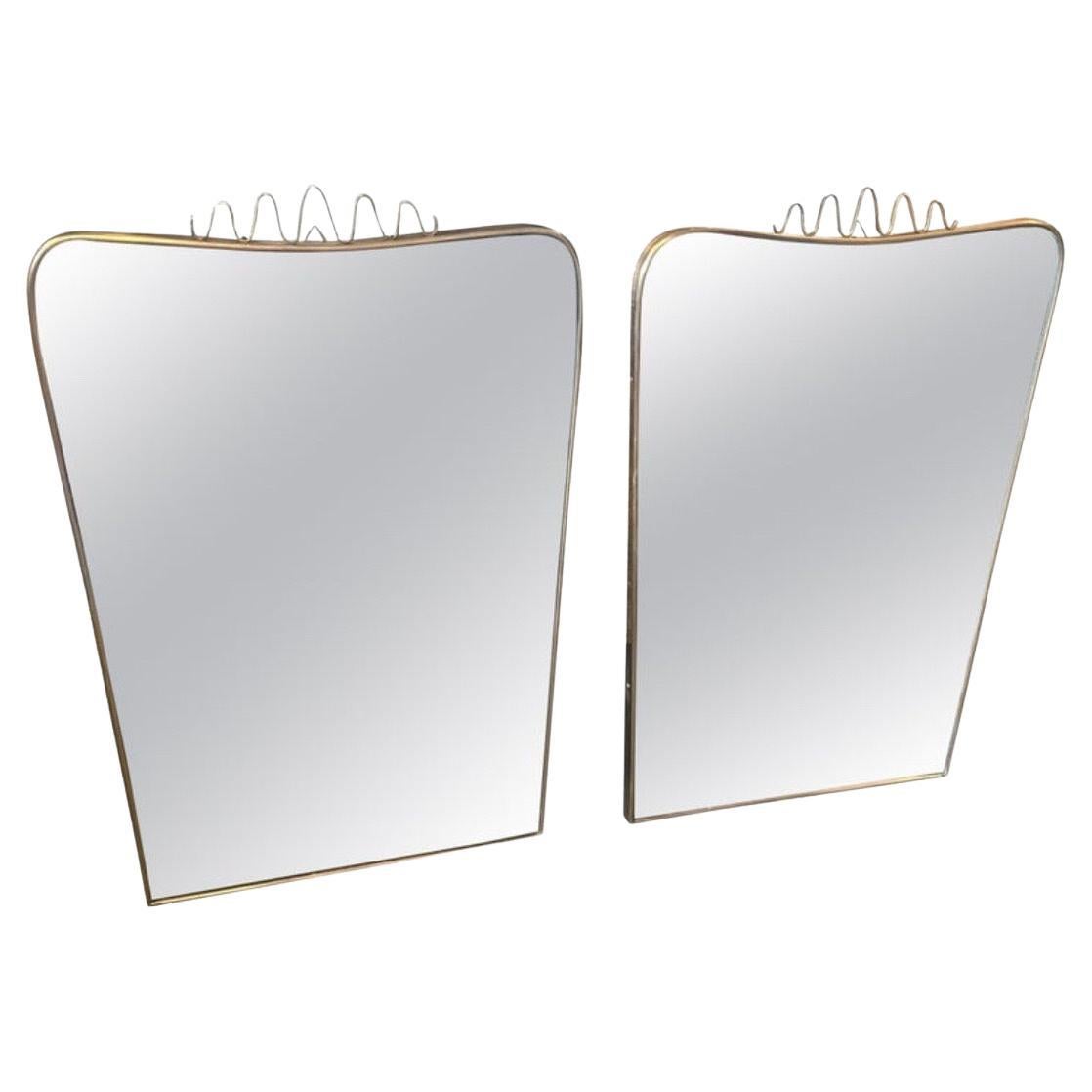 Two Iconic 1950s Mid-Century Modern Brass Wall Mirrors by Gio Ponti For Sale