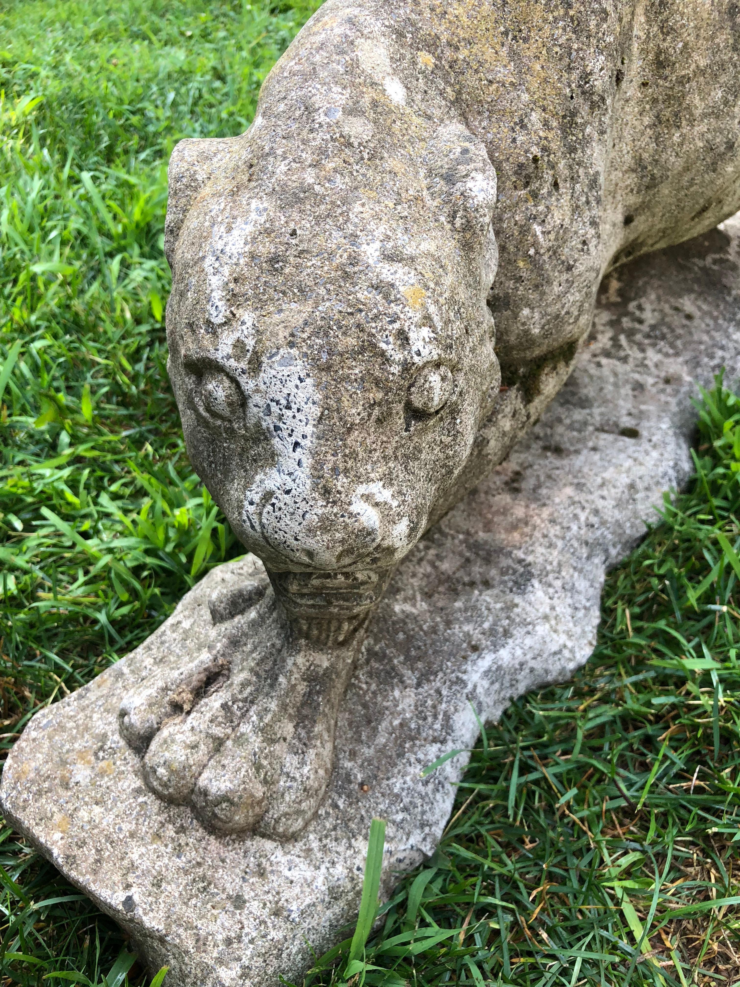 Two Identical English Cast Stone Crouched Panthers 7