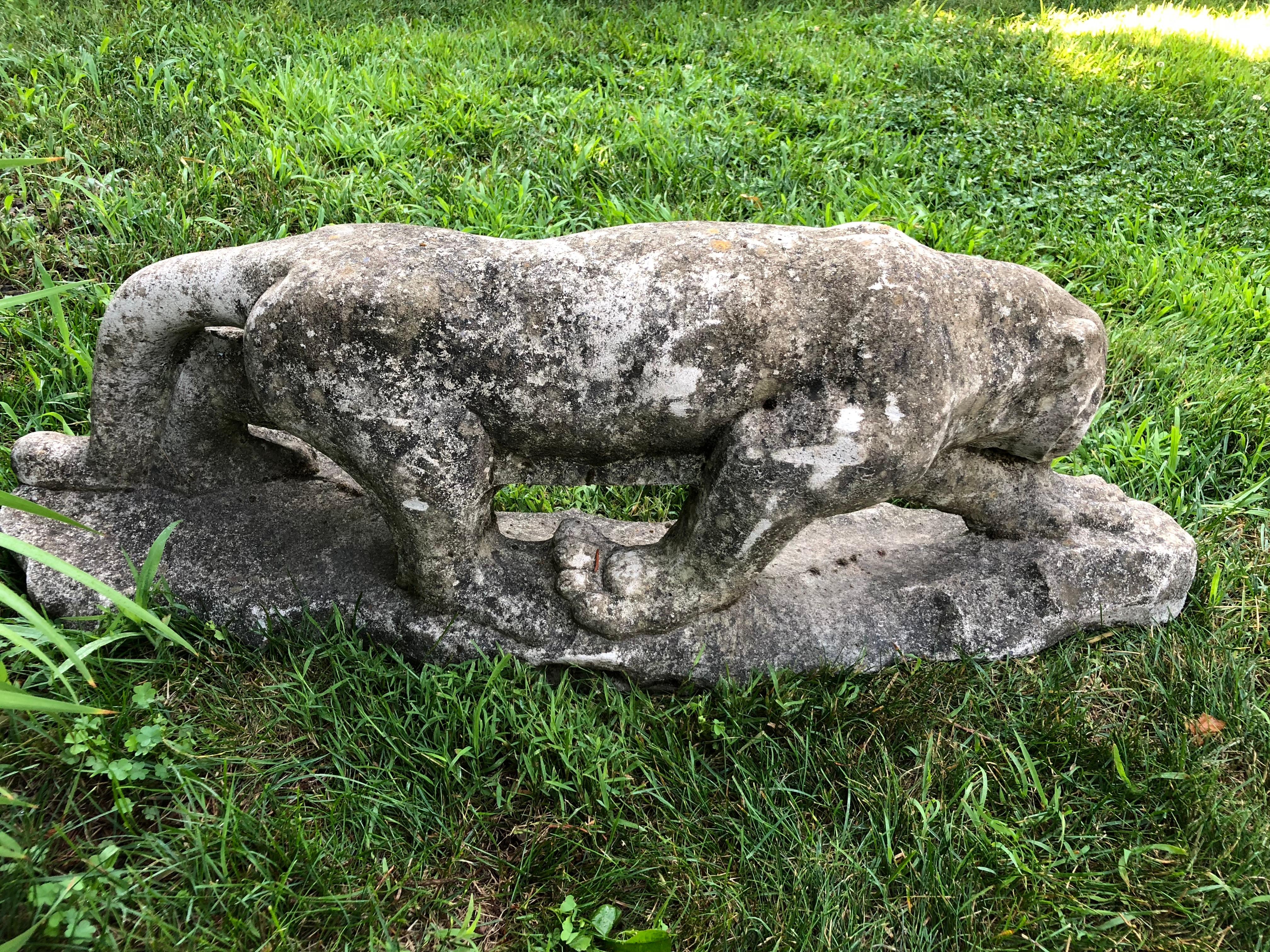 Two Identical English Cast Stone Crouched Panthers 1