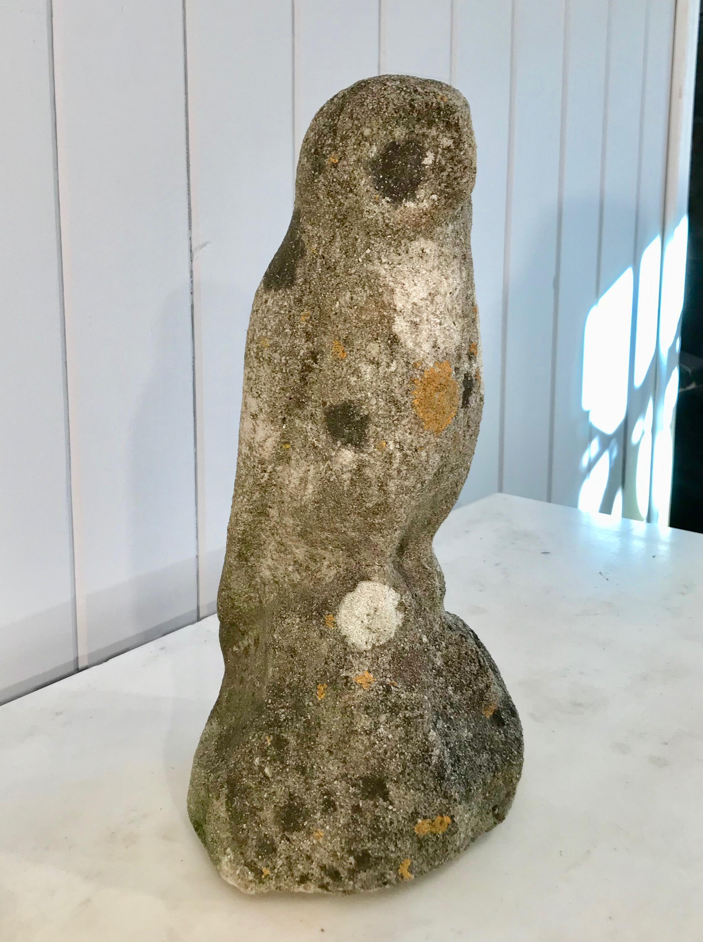 Two Identical English Heavily-Lichened Cast Stone Owls 5