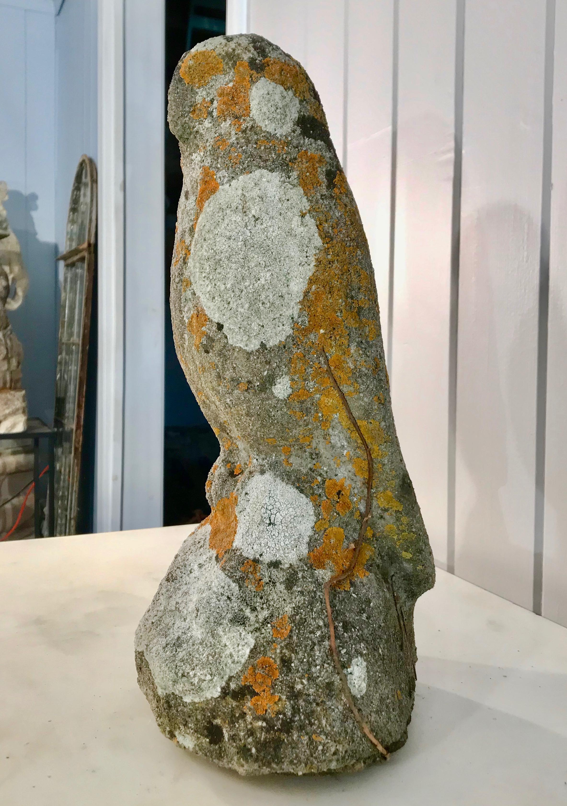 Two Identical English Heavily-Lichened Cast Stone Owls 2
