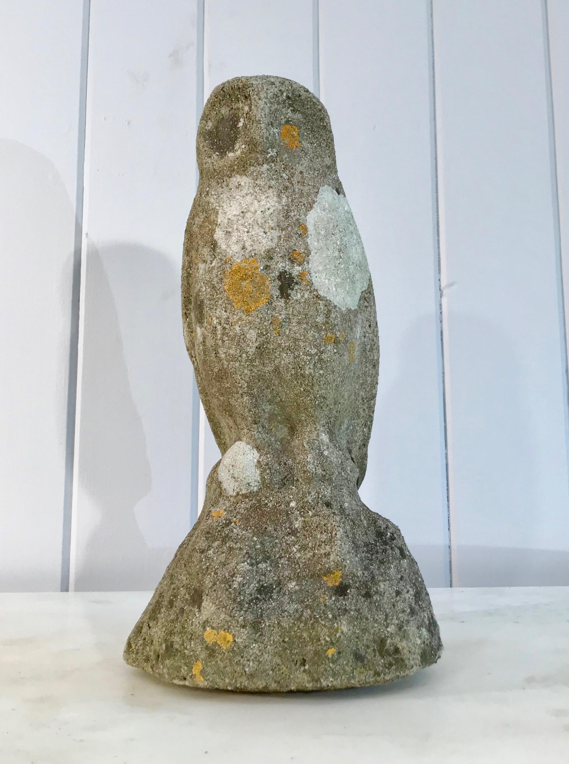 Two Identical English Heavily-Lichened Cast Stone Owls 4