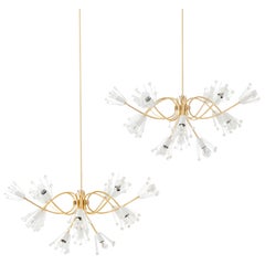 Two Identical Large Emil Stejnar Brass Crystals Chandeliers by Nikoll, 1950s