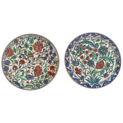 Two IKaros Hand Painted Carnations & Tulips Decorative Plates Rhodes, Greece