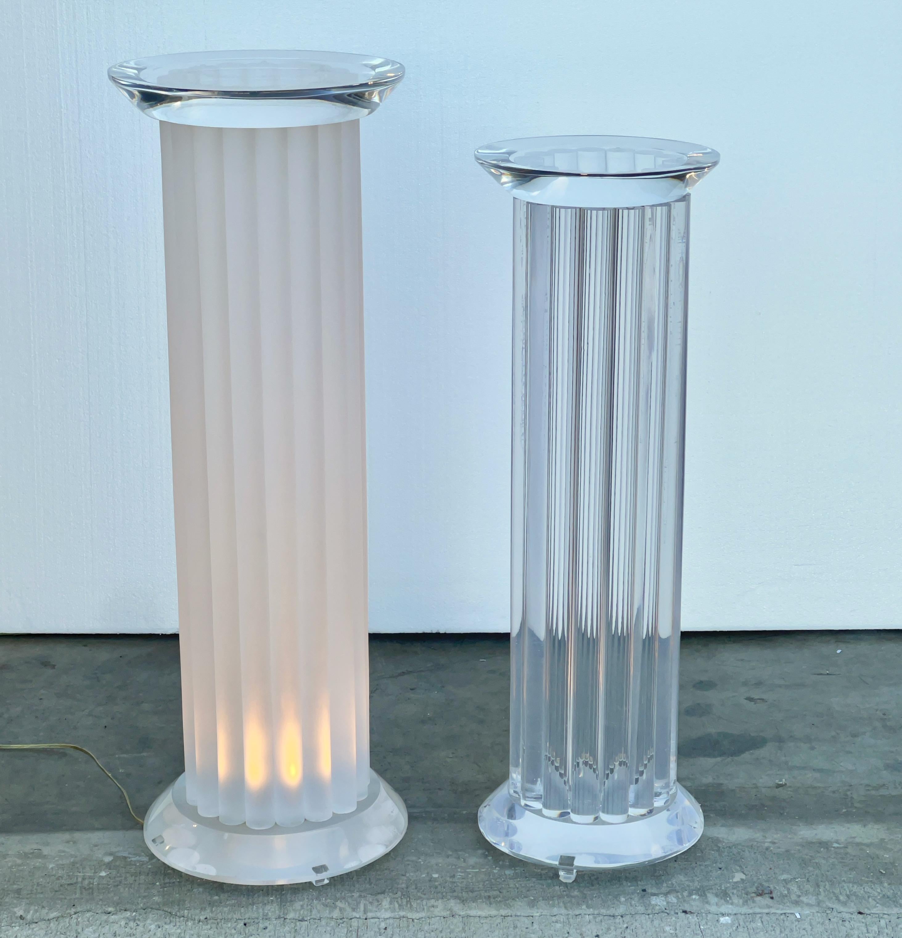 American Two Illuminated Lucite Pedestal Display Columns For Sale