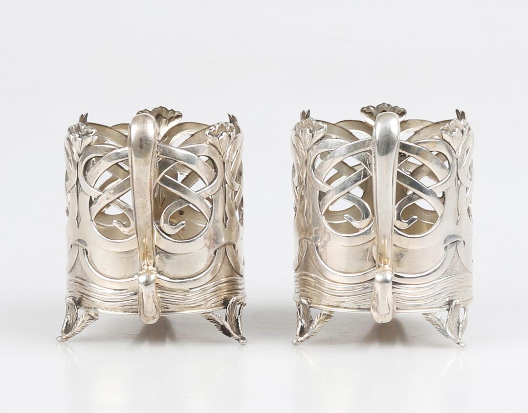 Women's or Men's Two Imperial Russian I.Khlebnikov Glass Holders solid 84 Silver / 250gr For Sale