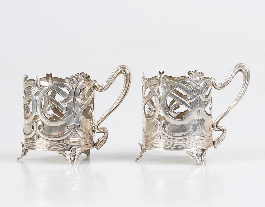 Two Imperial Russian I.Khlebnikov Glass Holders solid 84 Silver / 250gr For Sale 1