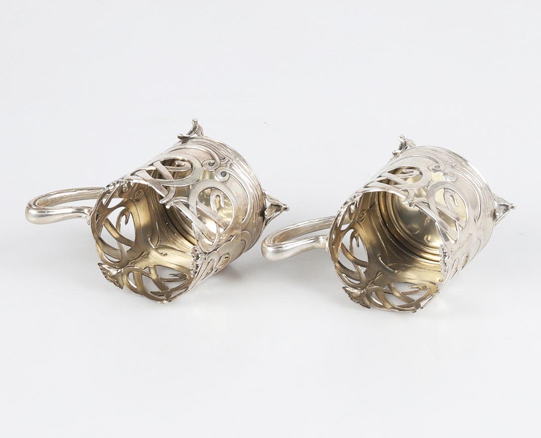 Two Imperial Russian I.Khlebnikov Glass Holders solid 84 Silver / 250gr For Sale 2