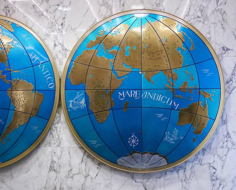 Two Impressive And Huge Midcentury World Map Wall Globes