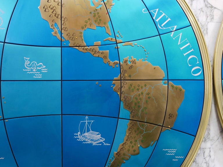 Two Impressive And Huge Midcentury World Map Wall Globes