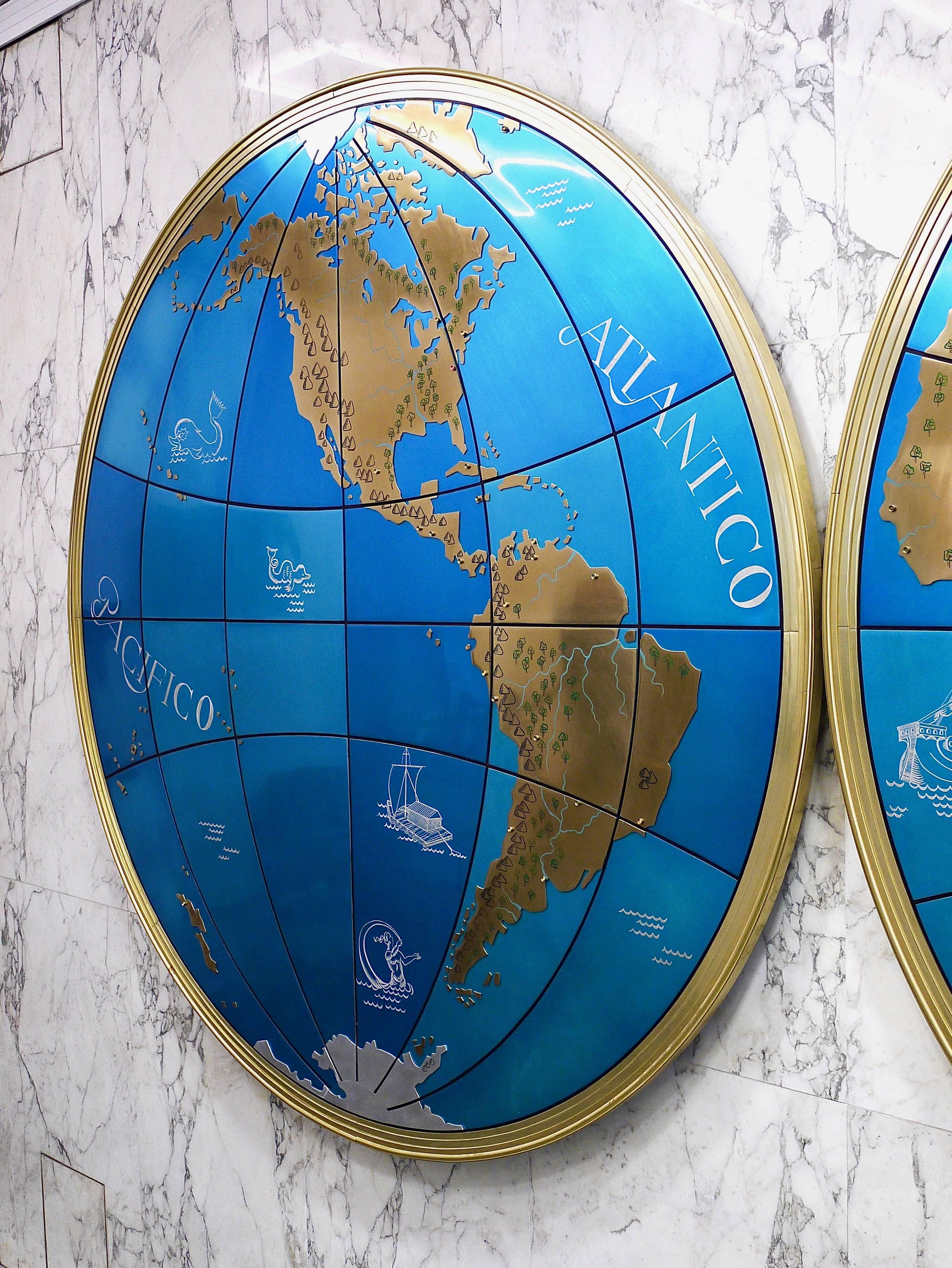 Austrian Two Impressive and Huge Midcentury World Map Wall Globes, Austria, 1950s For Sale