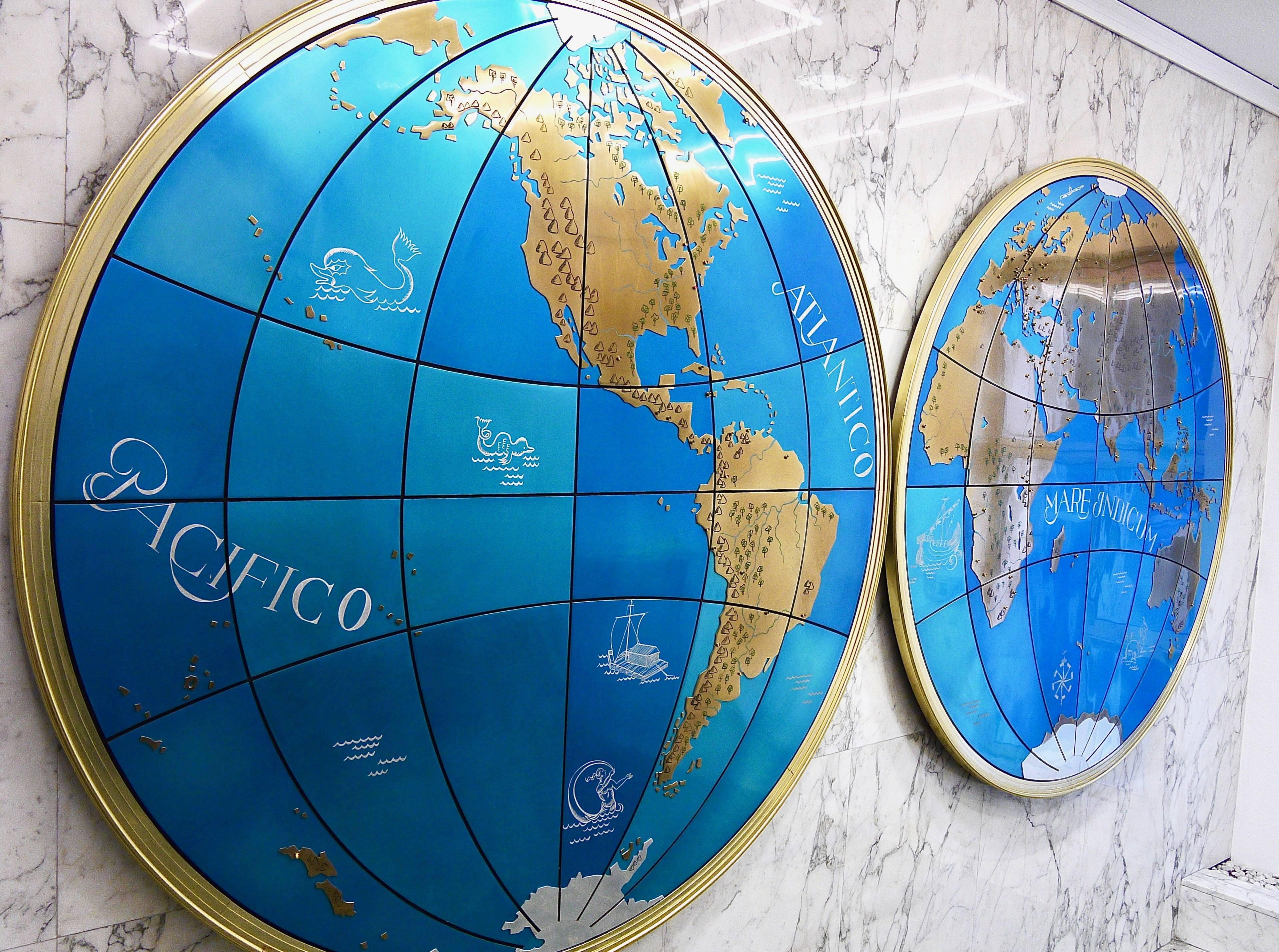 Two Impressive and Huge Midcentury World Map Wall Globes, Austria, 1950s In Excellent Condition For Sale In Vienna, AT