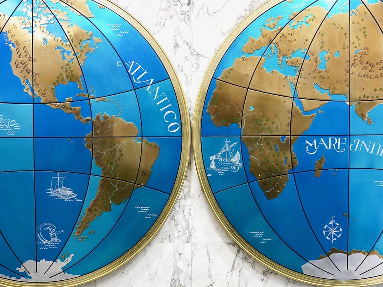 Two Impressive And Huge Midcentury World Map Wall Globes
