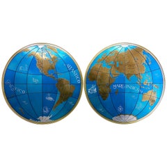Two Impressive Huge Midcentury World Map Wall Globes, 95" Diameter, 1950s