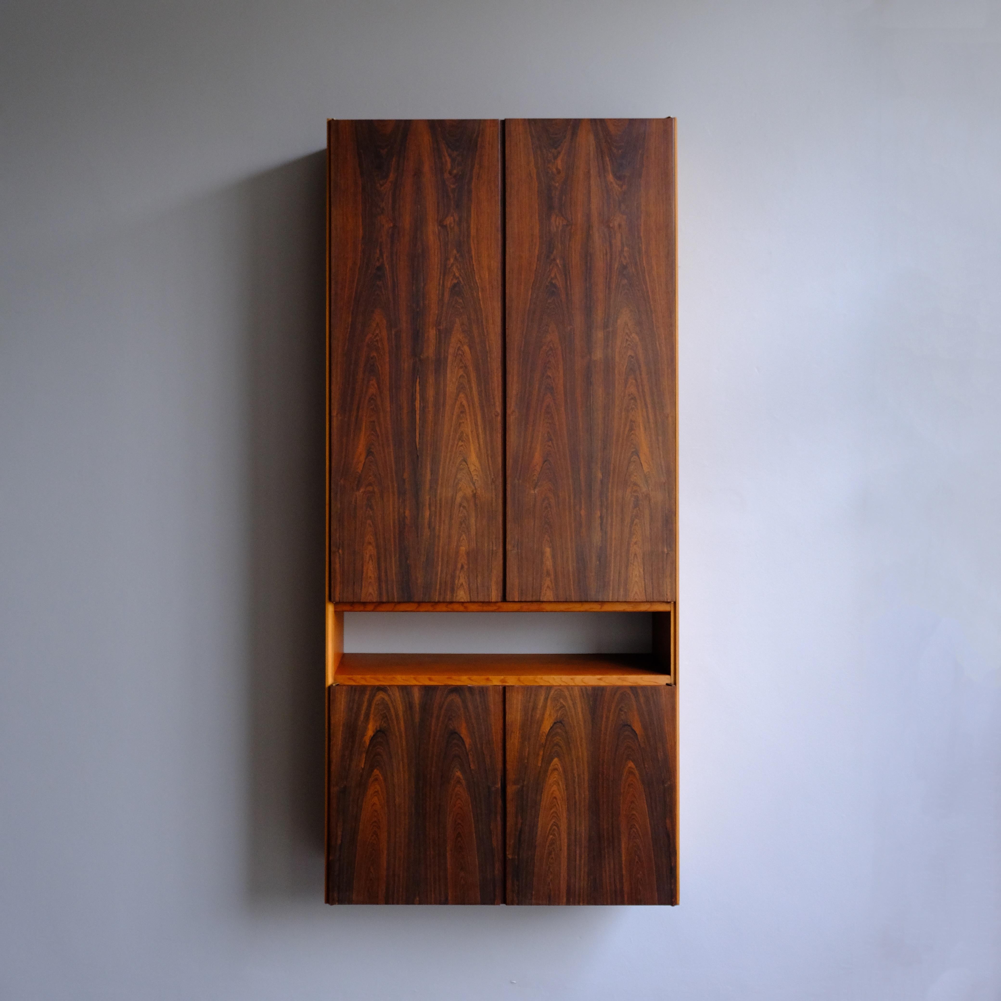 Mid-Century Modern Two Impressive Mahogany and Oregon Pine Wall Mounted Cabinets Denmark, C. 1960