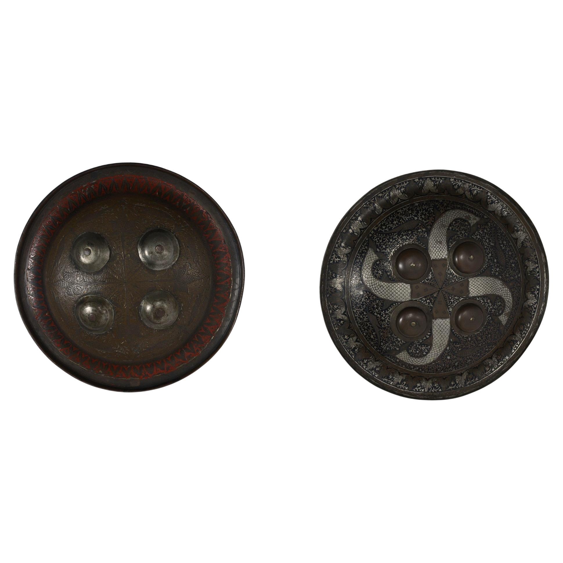 Two Indo Persian Engraved Dhal Metal Shields, Priced Individually