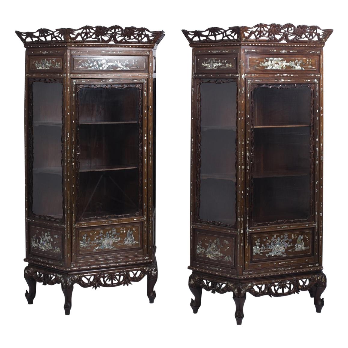 Two Indochinese Showcases, circa 1930 For Sale