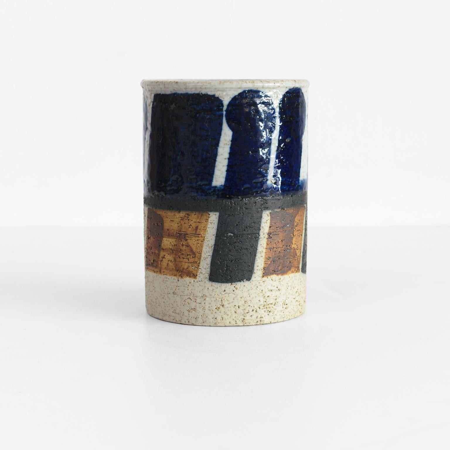 Two Inger Perrson, Rorstrand Studio Ceramic Vases in Blue, Black and White For Sale 2