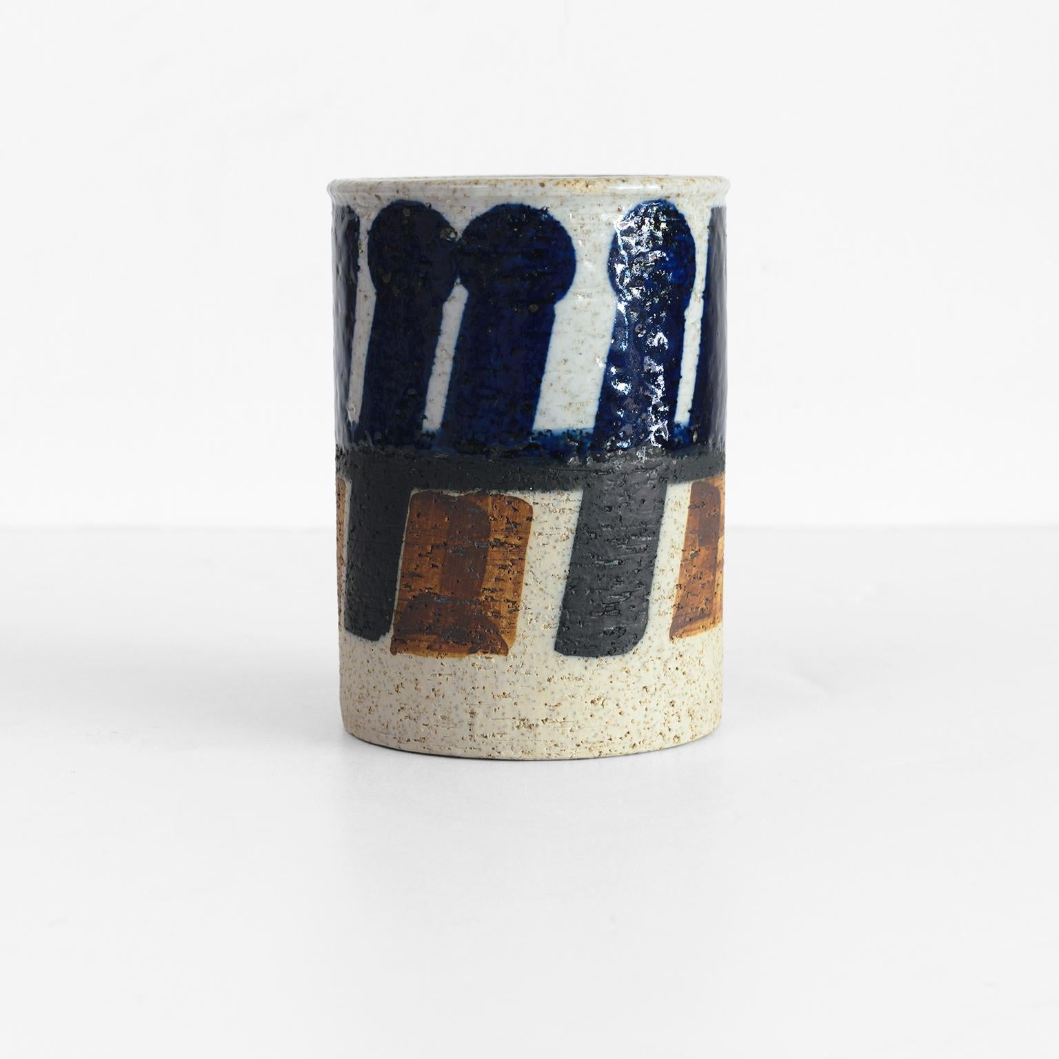 Two Inger Perrson, Rorstrand Studio Ceramic Vases in Blue, Black and White For Sale 3
