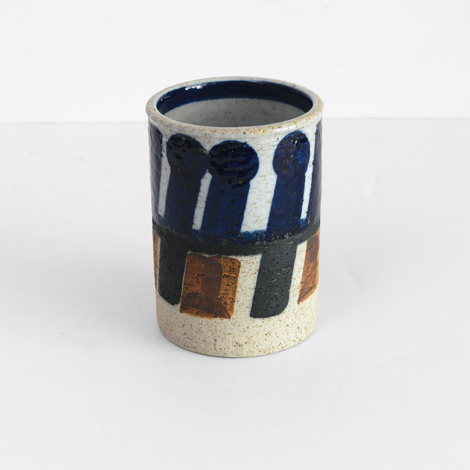 Two Inger Perrson, Rorstrand Studio Ceramic Vases in Blue, Black and White For Sale 4