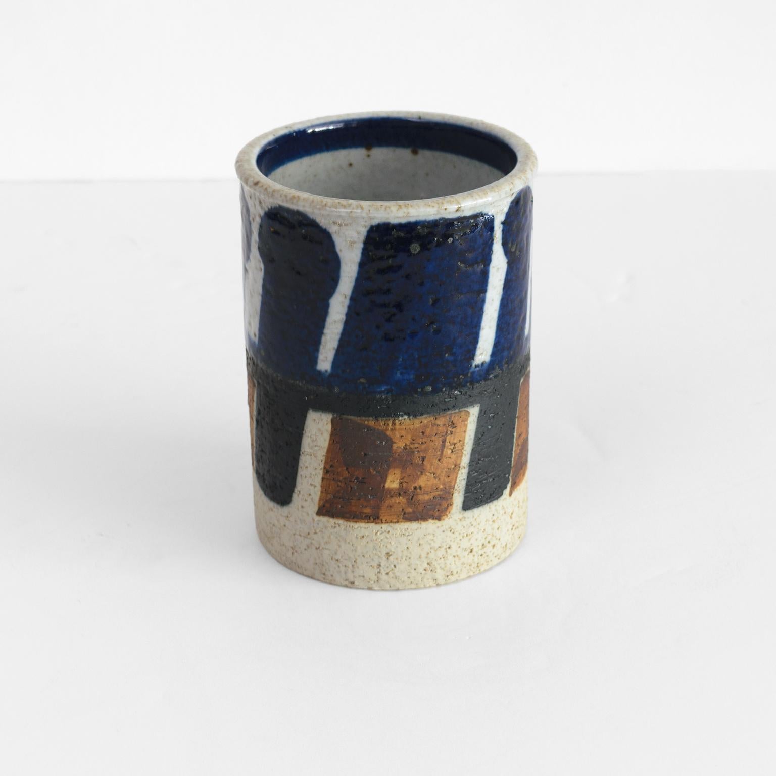 Two Inger Perrson, Rorstrand Studio Ceramic Vases in Blue, Black and White For Sale 5