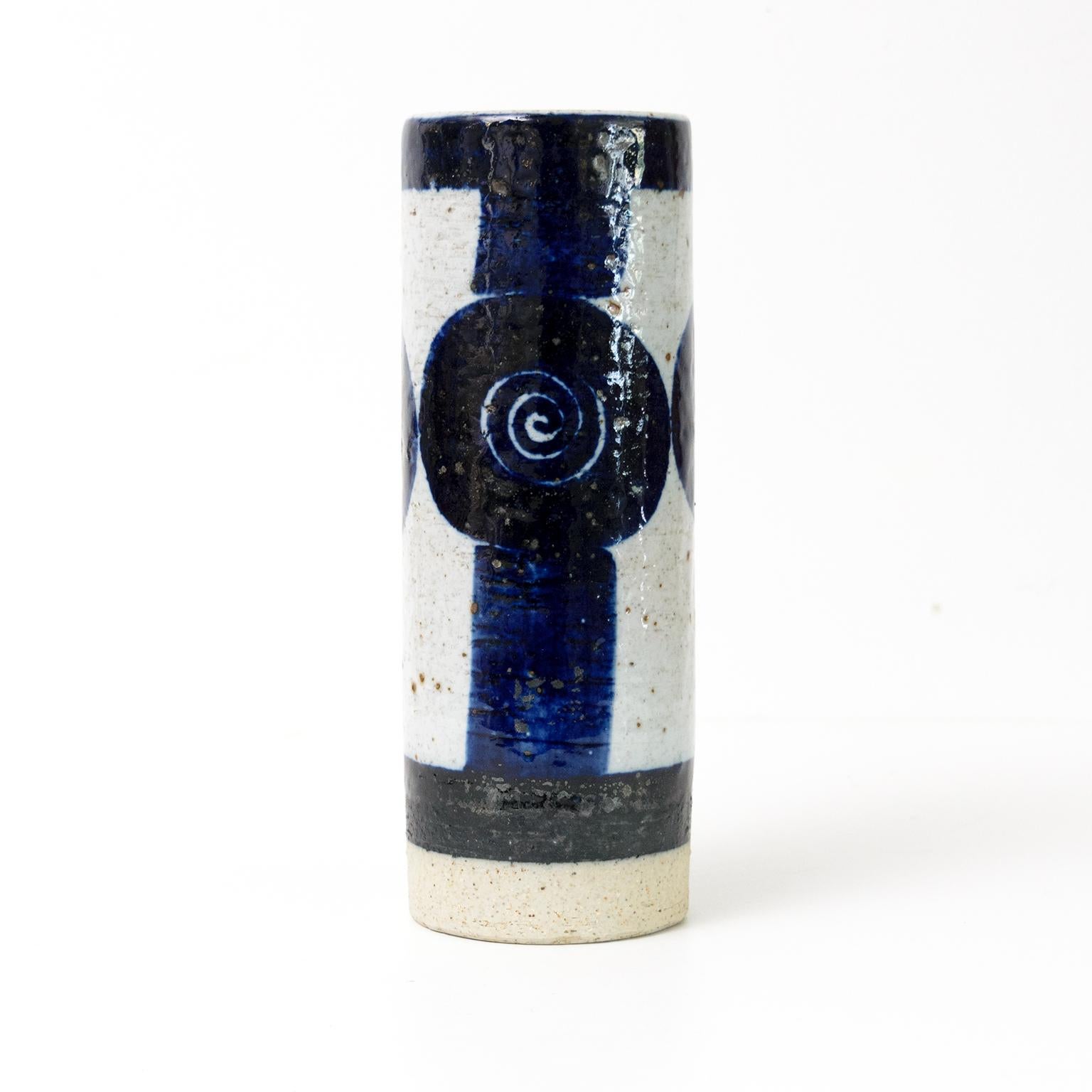 Scandinavian Two Inger Perrson, Rorstrand Studio Ceramic Vases in Blue, Black and White For Sale