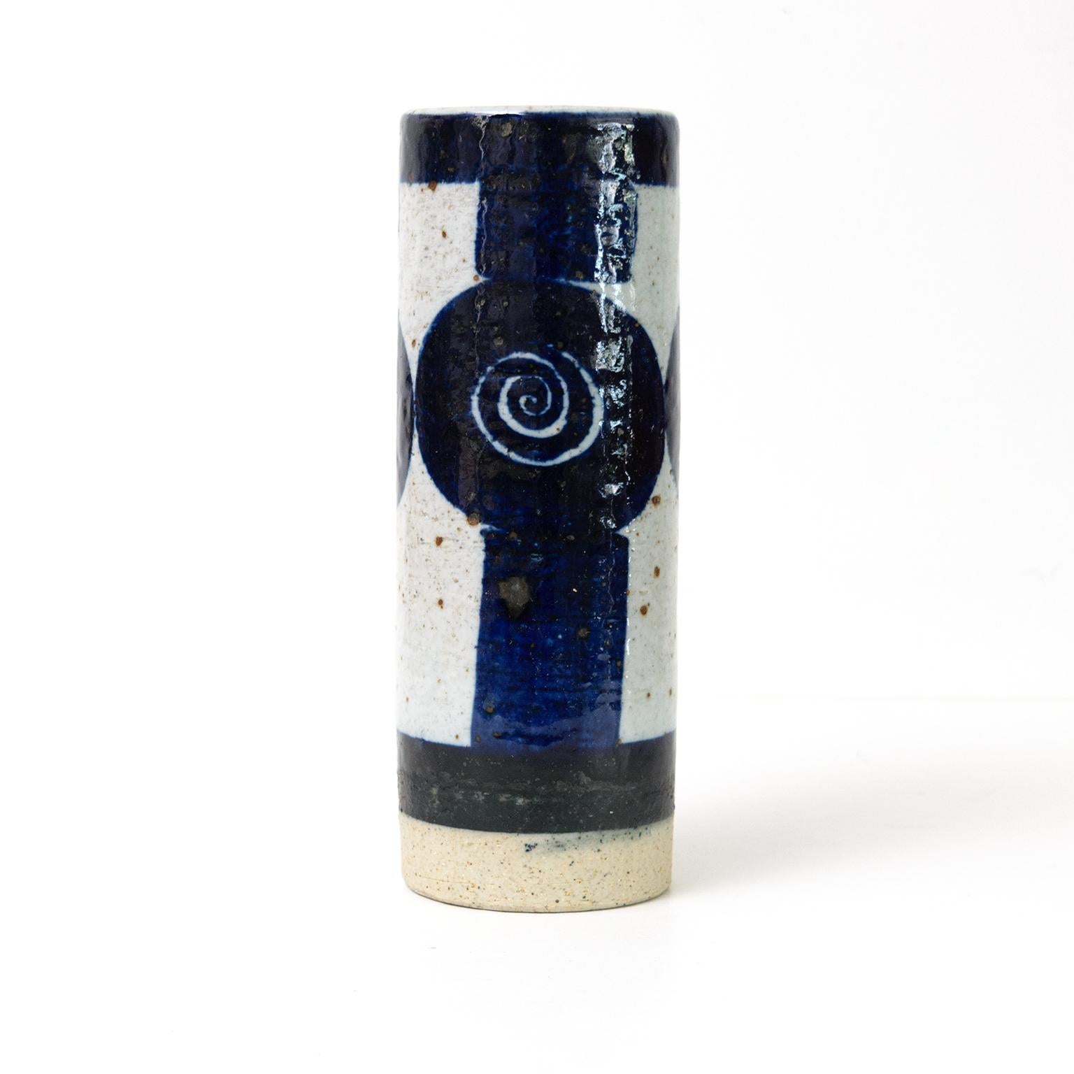 Hand-Crafted Two Inger Perrson, Rorstrand Studio Ceramic Vases in Blue, Black and White For Sale