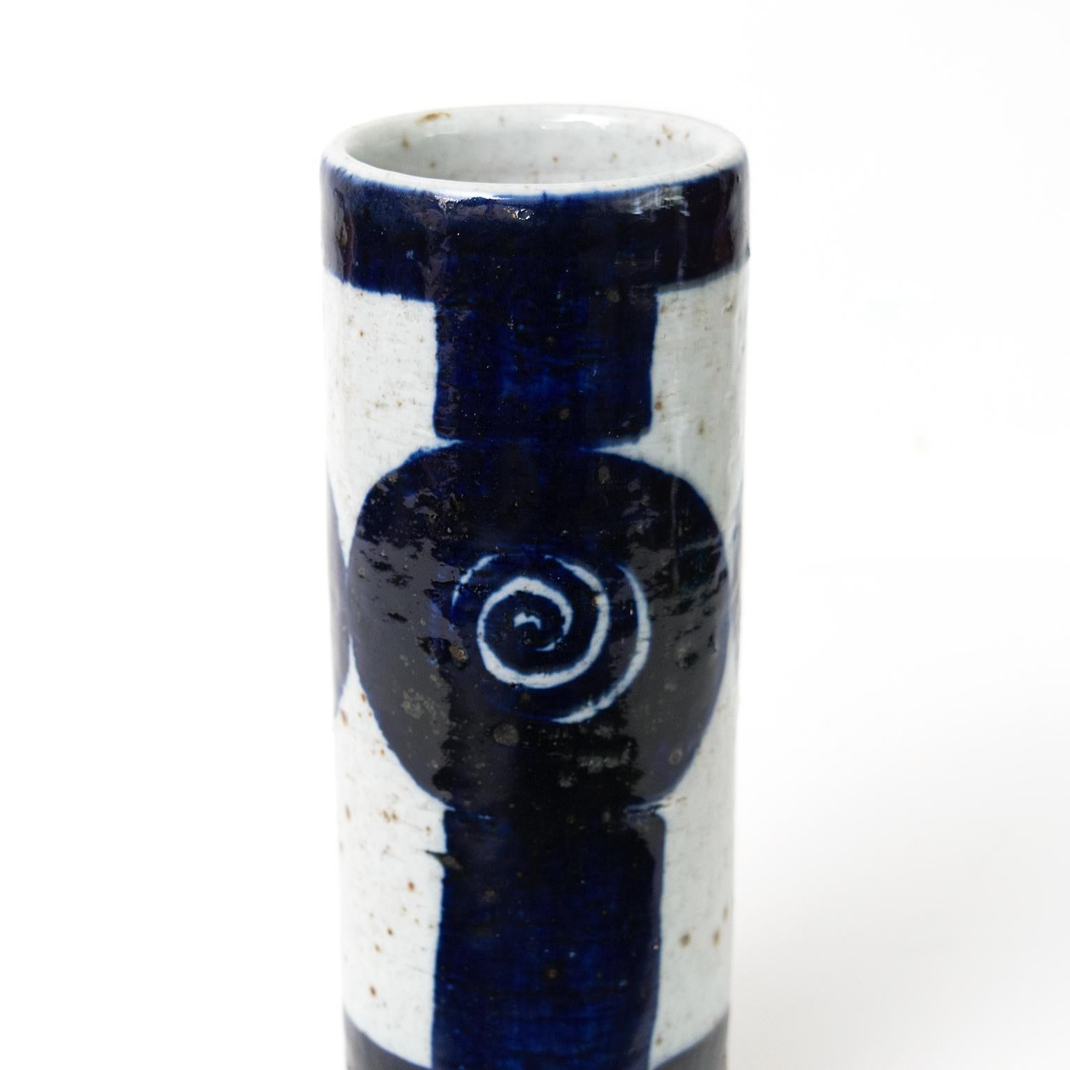 Two Inger Perrson, Rorstrand Studio Ceramic Vases in Blue, Black and White In Good Condition For Sale In New York, NY