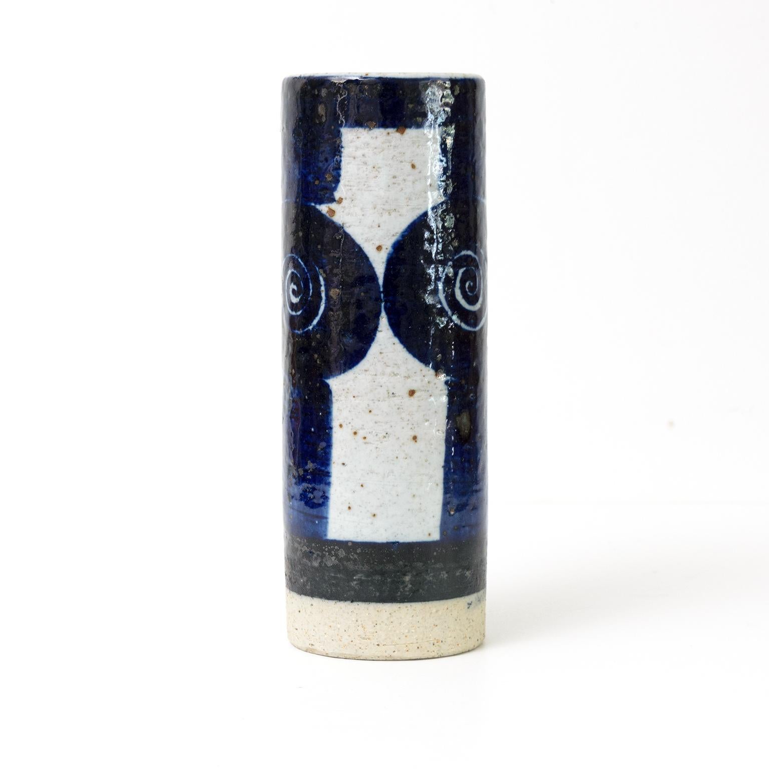 20th Century Two Inger Perrson, Rorstrand Studio Ceramic Vases in Blue, Black and White For Sale