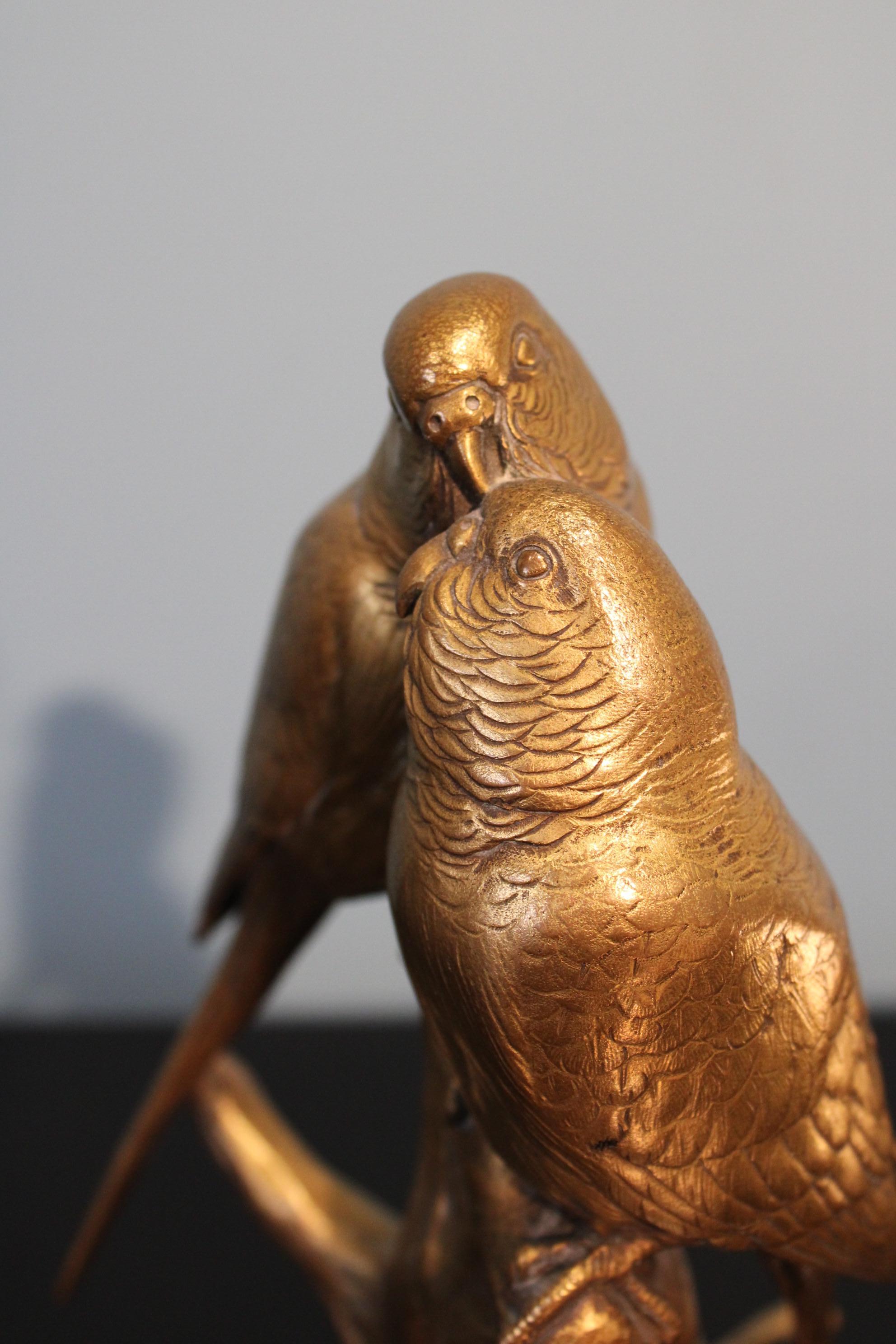 Zwei untrennbare Parakeets aus Bronze von Georges Gardet im Angebot 1