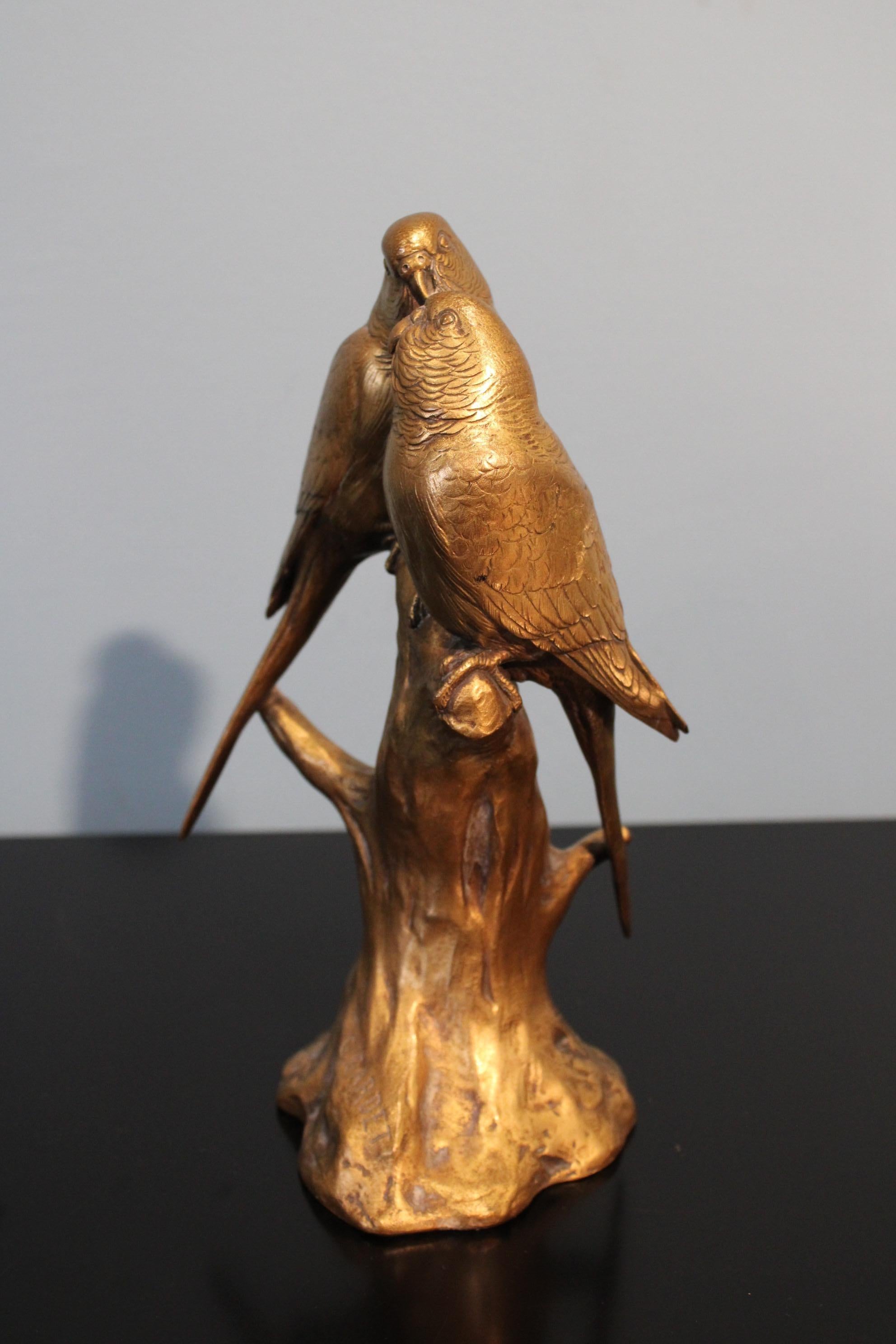 Bronze Deux parakeets inséparables en bronze de Georges Gardet