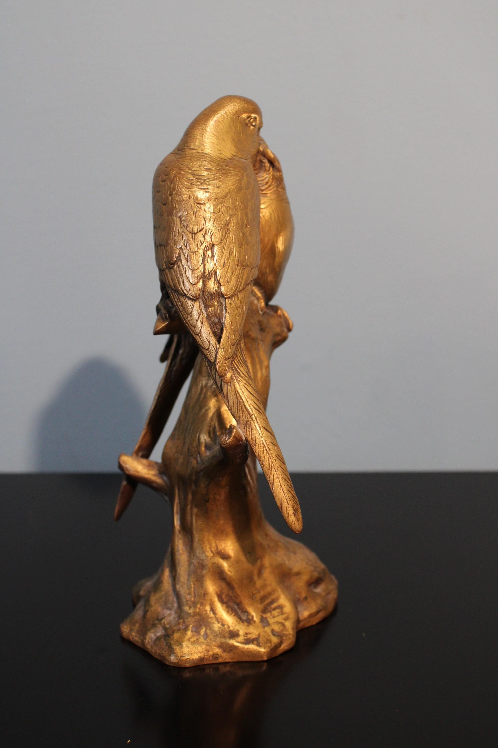 Two Inseparable Parakeets Bronze by Georges Gardet For Sale 1