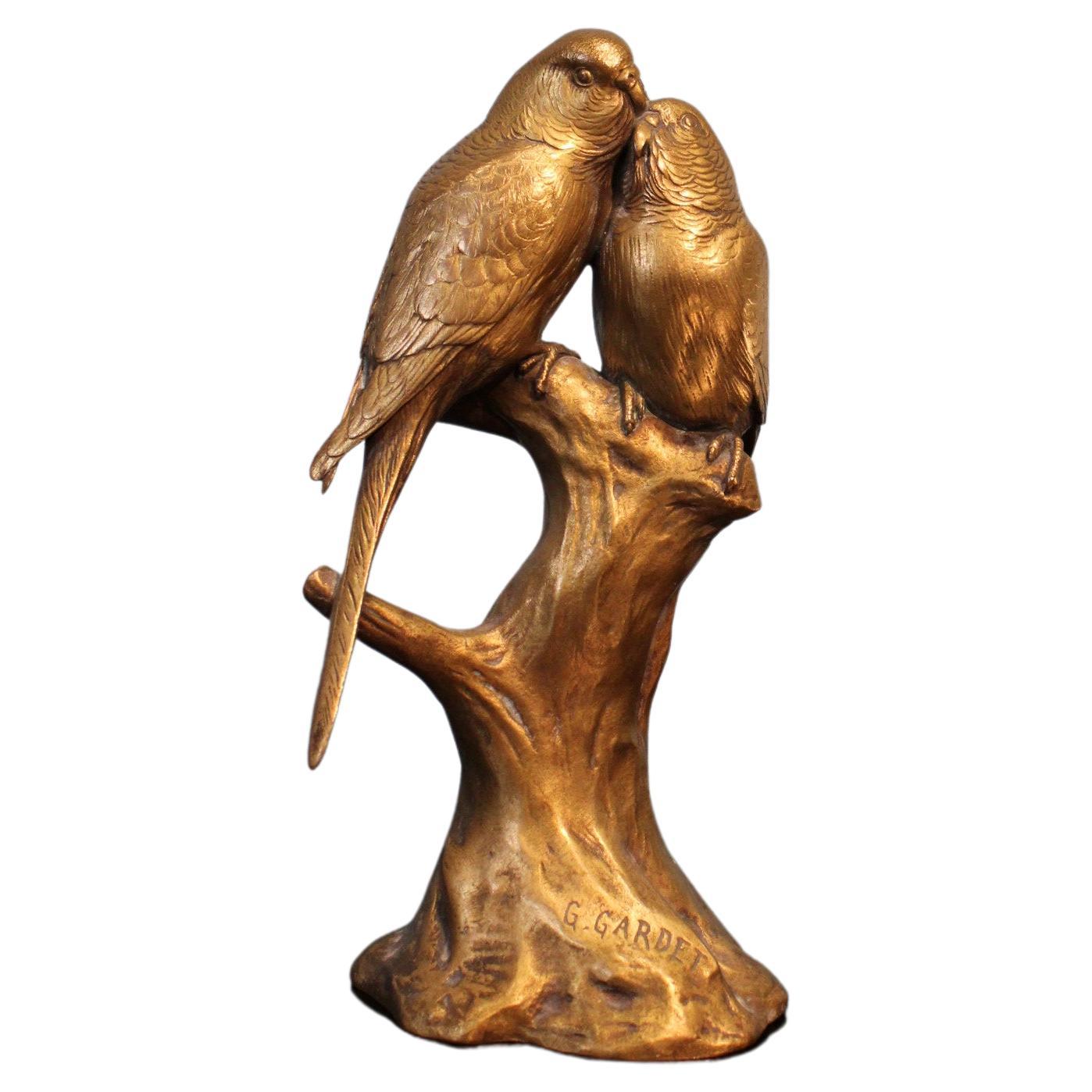 Two Inseparable Parakeets Bronze by Georges Gardet