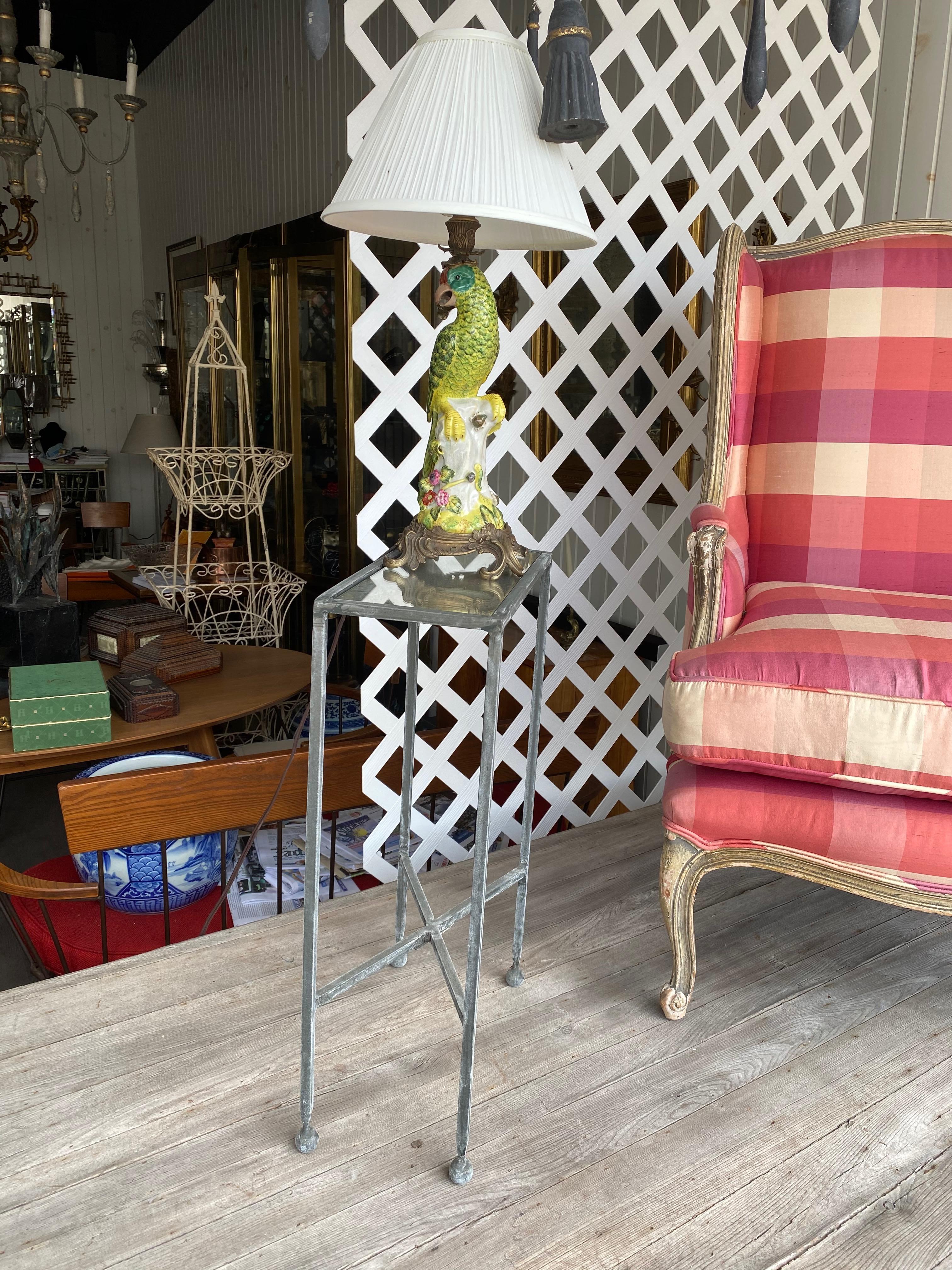 Two Iron and Antiqued Mirrored Drinks Table in the Style of Maison Baguès In Excellent Condition In Buchanan, MI