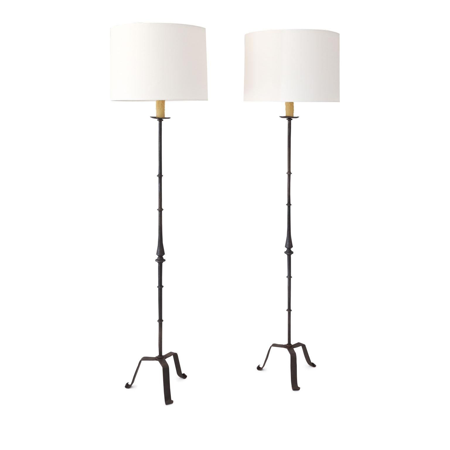 Two Iron Candle Stand Floor Lamps