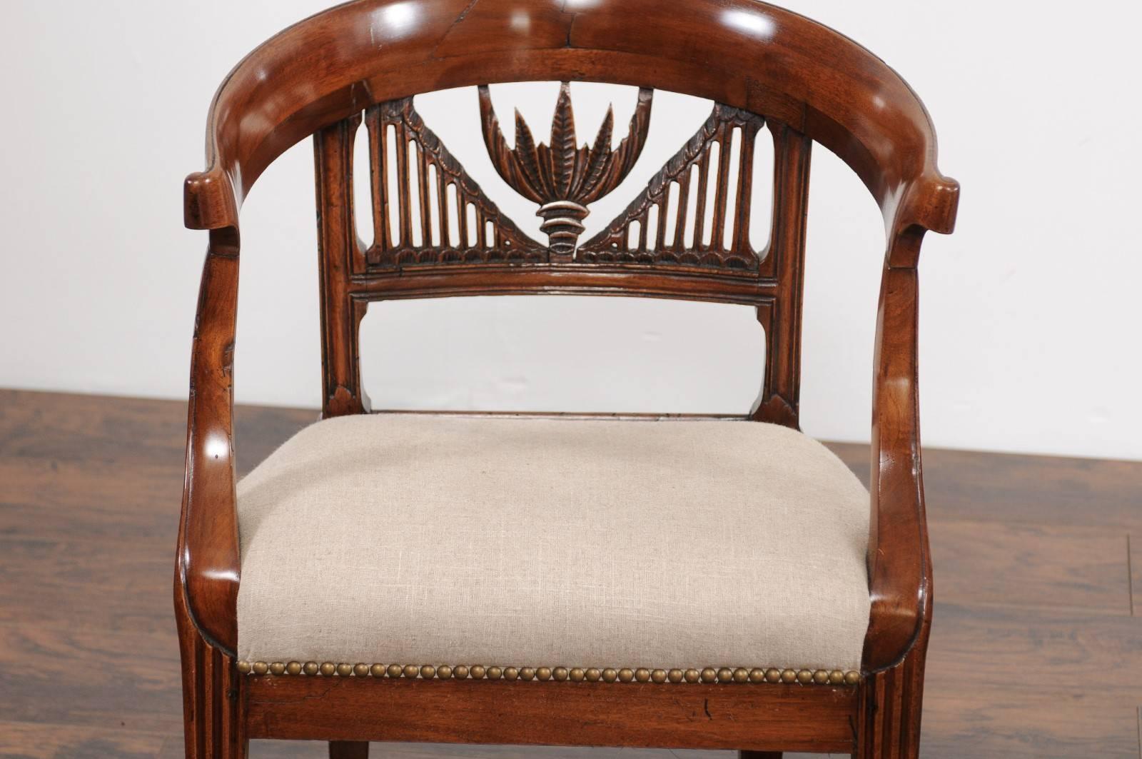 Two Italian 1800s Carved Walnut Upholstered Armchairs Sold Individually For Sale 5