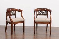 Two Italian 1800s Carved Walnut Upholstered Armchairs Sold Individually