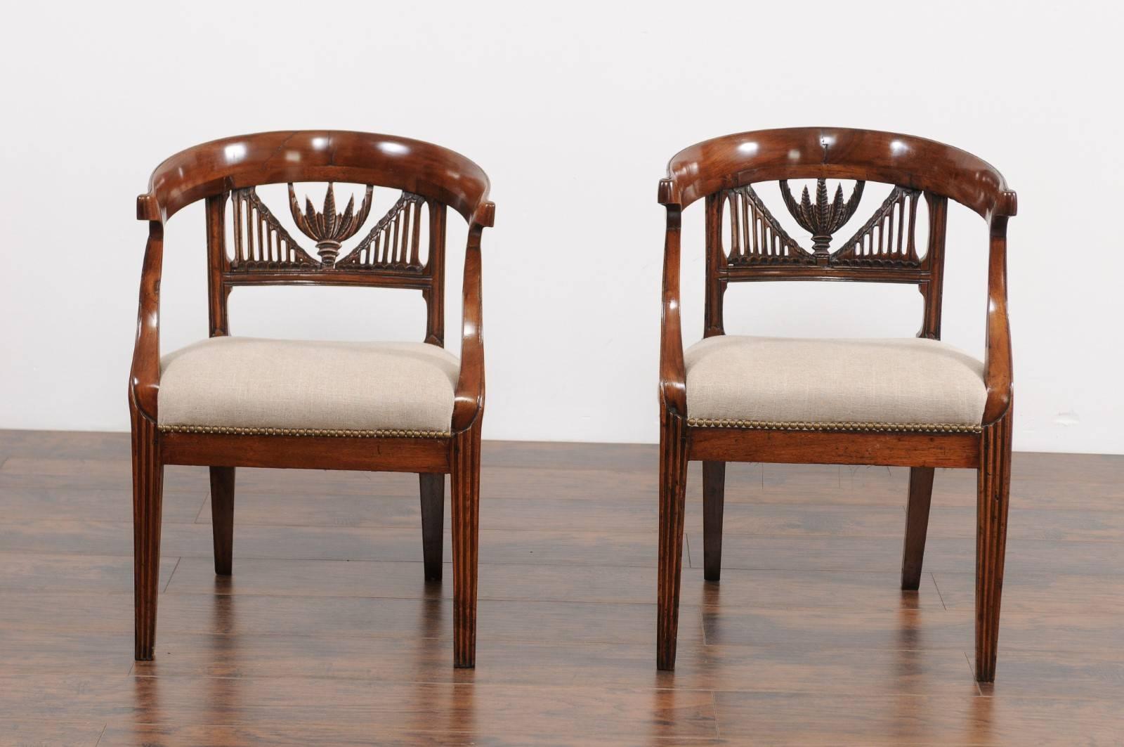 Two Italian 1800s Carved Walnut Upholstered Armchairs Sold Individually In Good Condition For Sale In Atlanta, GA