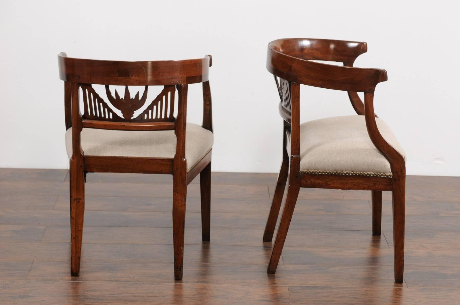 Two Italian 1800s Carved Walnut Upholstered Armchairs Sold Individually For Sale 1