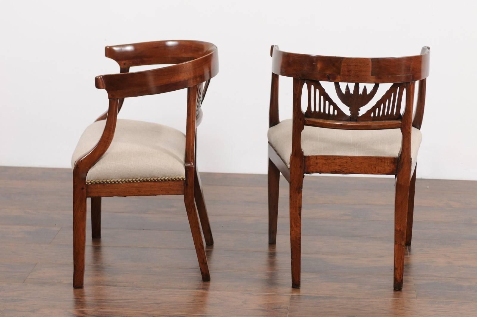 Two Italian 1800s Carved Walnut Upholstered Armchairs Sold Individually For Sale 2
