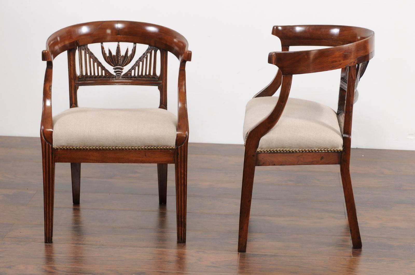 Two Italian 1800s Carved Walnut Upholstered Armchairs Sold Individually For Sale 3