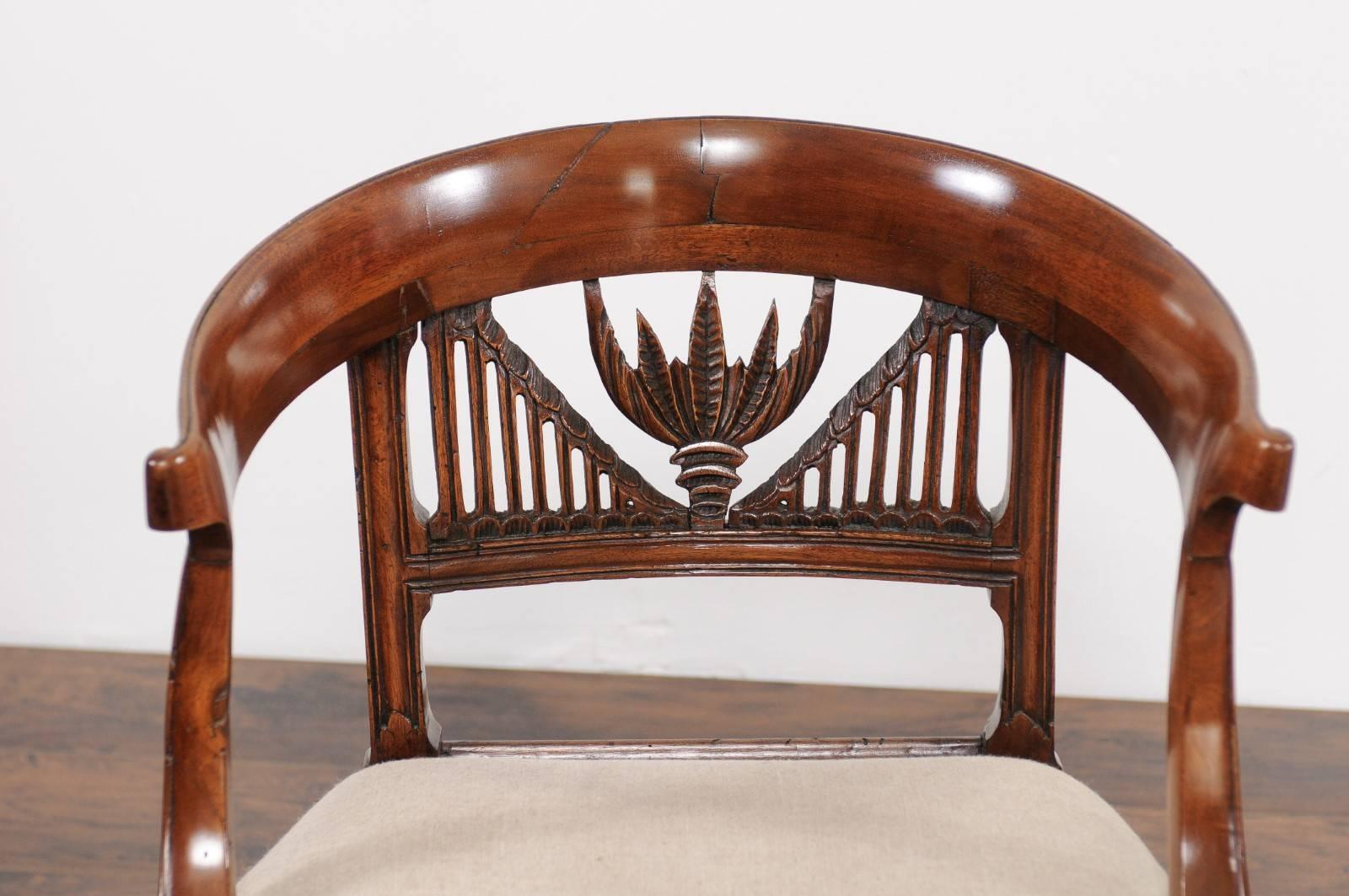 Two Italian 1800s Carved Walnut Upholstered Armchairs Sold Individually For Sale 4